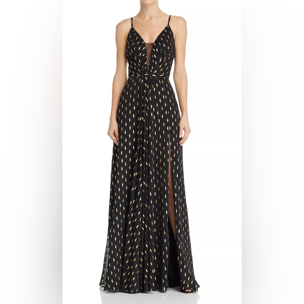 AQUA Metallic Print Plunging Illusion Gown - 100% Exclusive